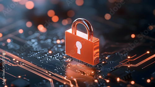 Red Padlock on a Circuit Board Digital Security Concept
