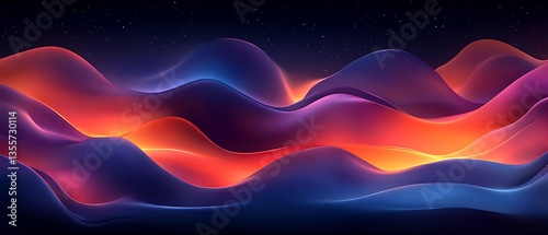 Abstract waves of color flow across a dark starry night