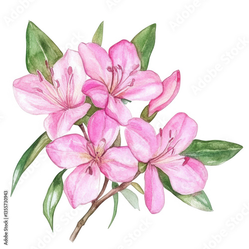 watercolor illustration featuring pink flowers and green leaves showcasing the beauty of nature ideal for decoration or design purposes