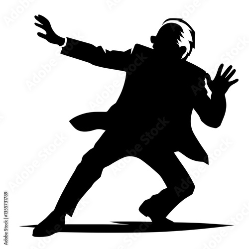 Scared man reacting to phone scam threat silhouette