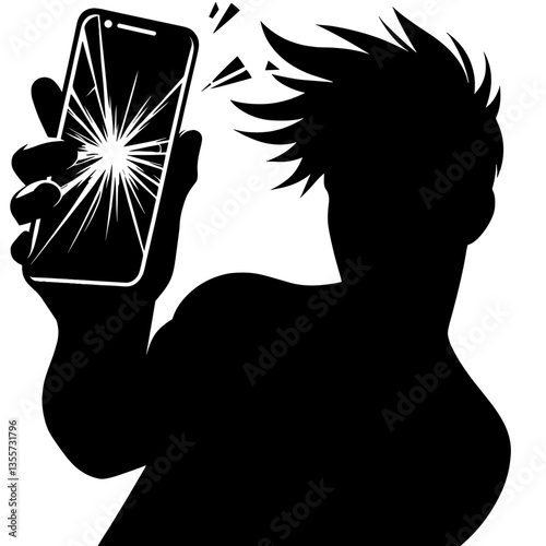 Man showing smartphone with broken screen after scam