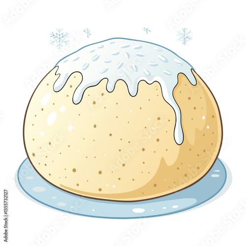 Create a bold, vector illustration of unbaked frozen pizza dough, emphasizing texture and folds with strong, graphic strokes.