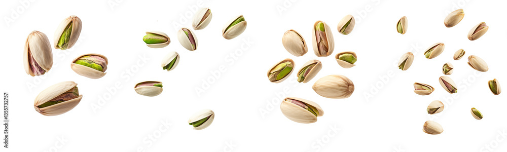 Collection of pistachios floating isolated on white or transparent background Collection of pistachios floating isolated on white or transparent background