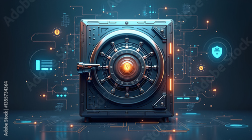 Futuristic Secure Vault: High-Tech Safe with Digital Protection Elements