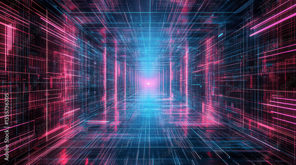Futuristic neon tunnel with glowing lines Futuristic neon tunnel with glowing lines