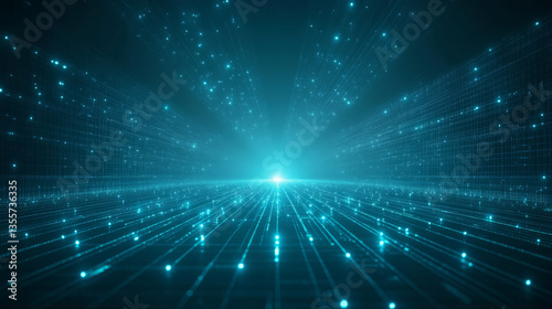 Futuristic techscape with glowing grid lines