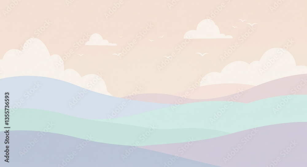 Pastel Mountains Landscape Soft Hills and Calm Sky Pastel Mountains Landscape Soft Hills and Calm Sky