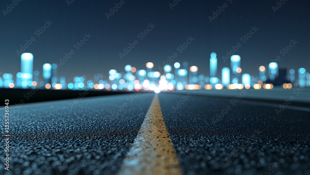 Fototapeta premium Urban Night View with Road and Bokeh Lights in the Background