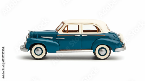 Teal and Cream Classic Car Model on White Background