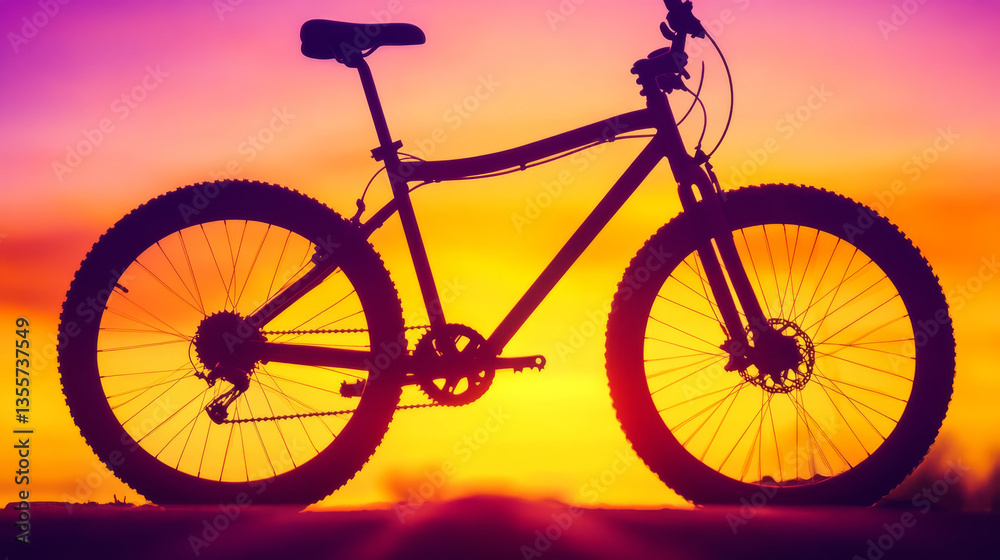 Fototapeta premium Silhouette of bicycle against vibrant sunset sky