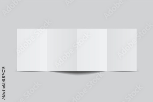 Blank white four fold open leaflet with shadows mockup template on background .Design for open booklet, thank you card, notecards, flyer, greeting card, wedding invitation, postcard, brochure. Vector
