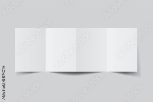 Blank white four fold open leaflet with shadows mockup template on background .Design for open booklet, thank you card, notecards, flyer, greeting card, wedding invitation, postcard, brochure. Vector
