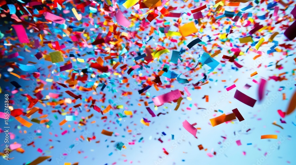 Obraz premium Colorful Confetti Falling on a White Background