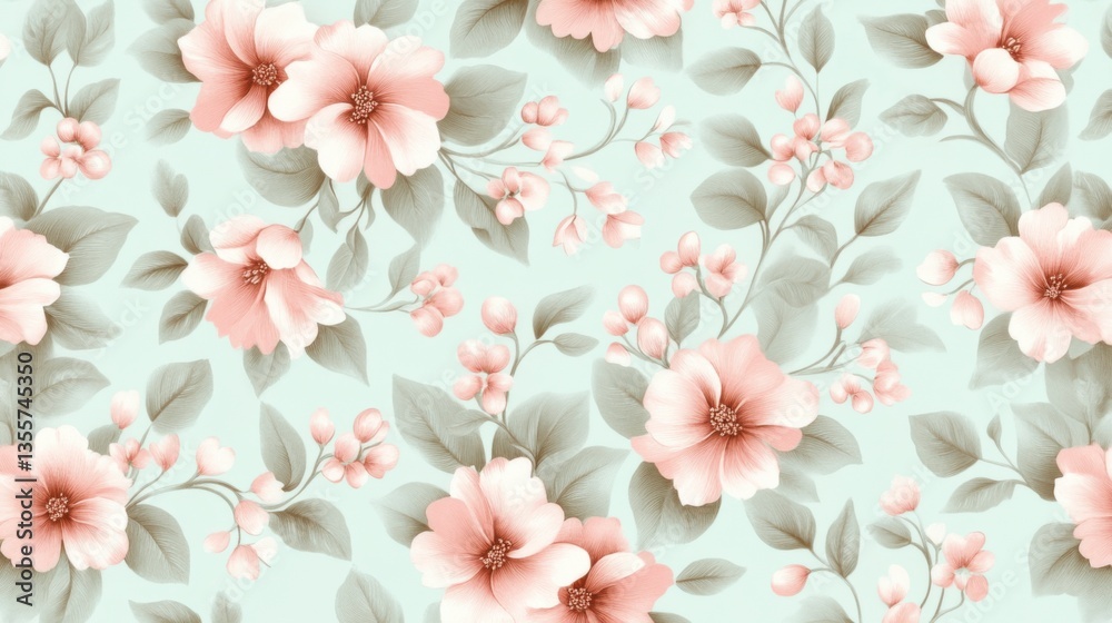 Fototapeta Floral pattern design textile fabric decorative art soft pastel colors aesthetic appeal nature-inspired concept