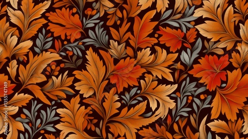 Vibrant autumn leaves pattern nature scene digital artwork decorative background close-up view seasonal aesthetics for home decor