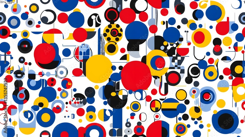 Abstract Geometric Pattern with Red Blue Yellow Circles on White Background Abstract Geometric Pattern with Red Blue Yellow Circles on White Background
