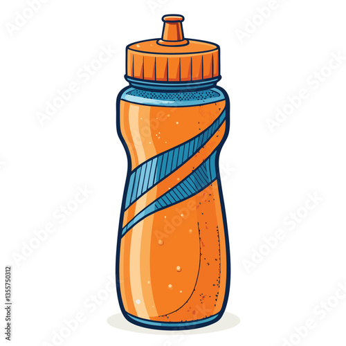 Design a bold vector illustration of a sports drink bottle, emphasizing strong lines and vibrant colors.  Include a realistic bottle shape and consider adding a brand logo.