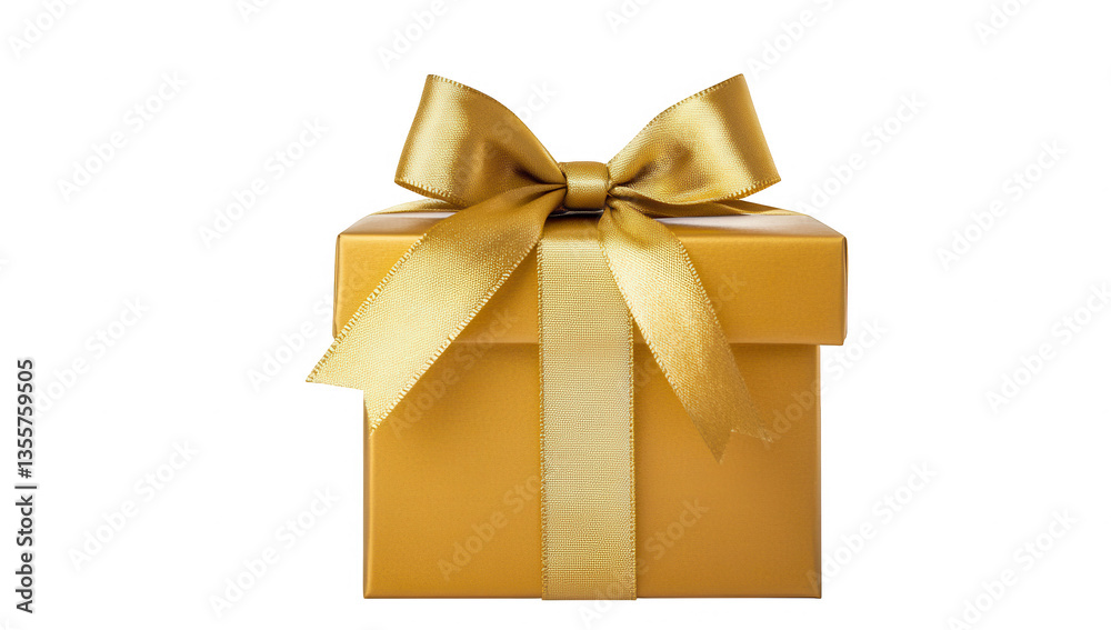 Obraz premium a beautifully wrapped golden gift box with a shiny ribbon symbolizing celebration and generosity perfect for occasions like birthdays holidays or special events