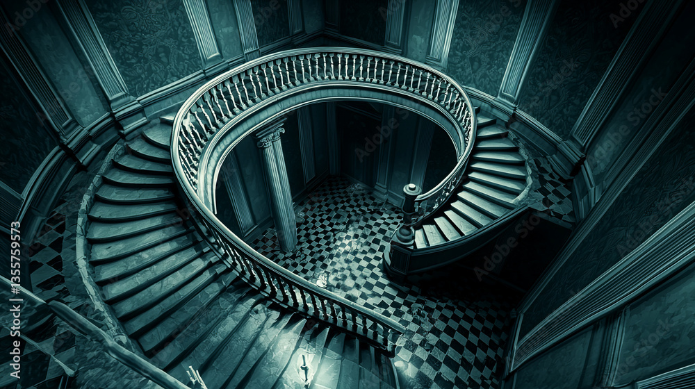 Obraz premium Grand Spiral Staircase, Mansion Interior