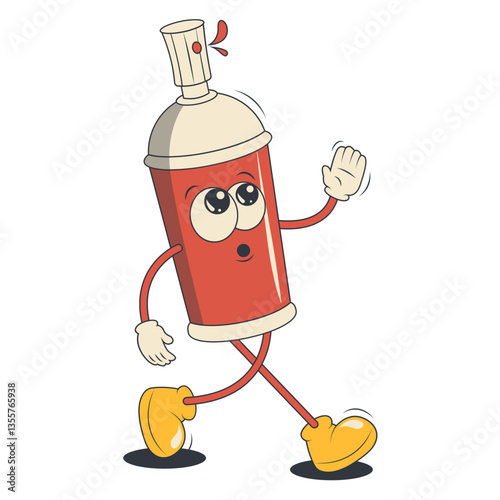 Spray Can Retro Cartoon Character. Psychedelic Character in 1970s Style. 