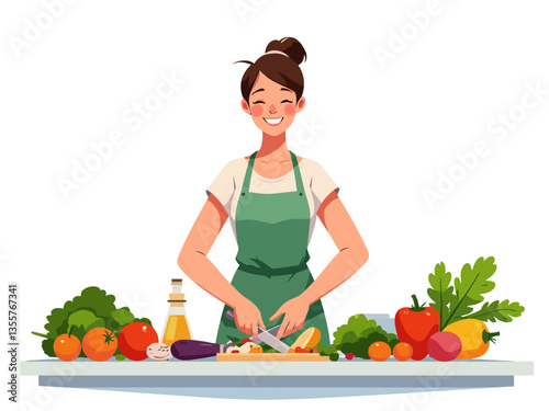 Person chopping fresh vegetables in the kitchen white background