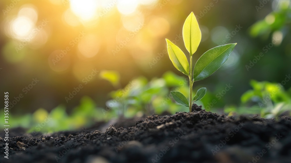 Conceptual image of a growing plant with upward arrow, symbolizing business growth in a serene, green environment Conceptual image of a growing plant with upward arrow, symbolizing business growth in a serene, green environment