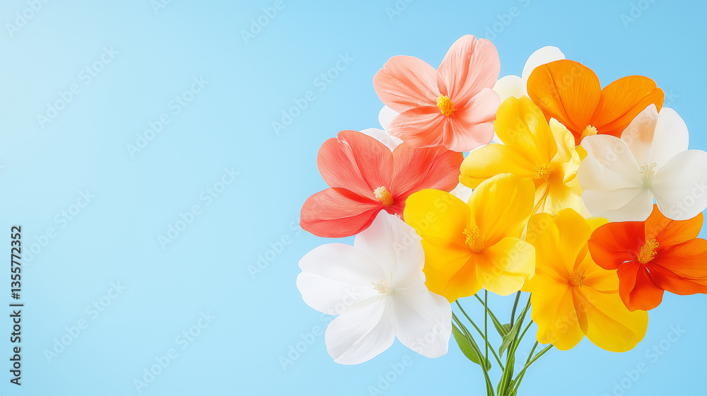 Obraz premium Vibrant Colorful Flowers Bouquet on Blue Background