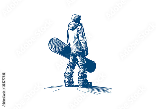 Snowboarder hand drawn sketch vector illustration