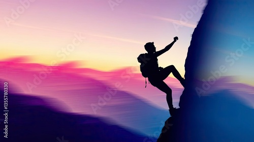 Wallpaper Mural A dynamic silhouette of a person climbing a mountain Torontodigital.ca