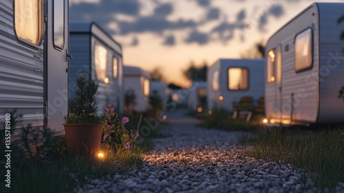 Twilight Serenity at a Peaceful Caravan Park with Gentle Glowing Light