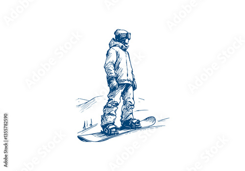 Snowboarder hand drawn sketch vector illustration