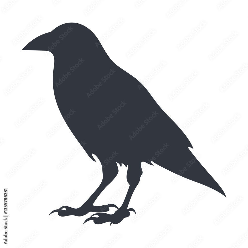 Fototapeta premium Silhouette of Halloween Raven. Vector Illustration Isolated on White Background.