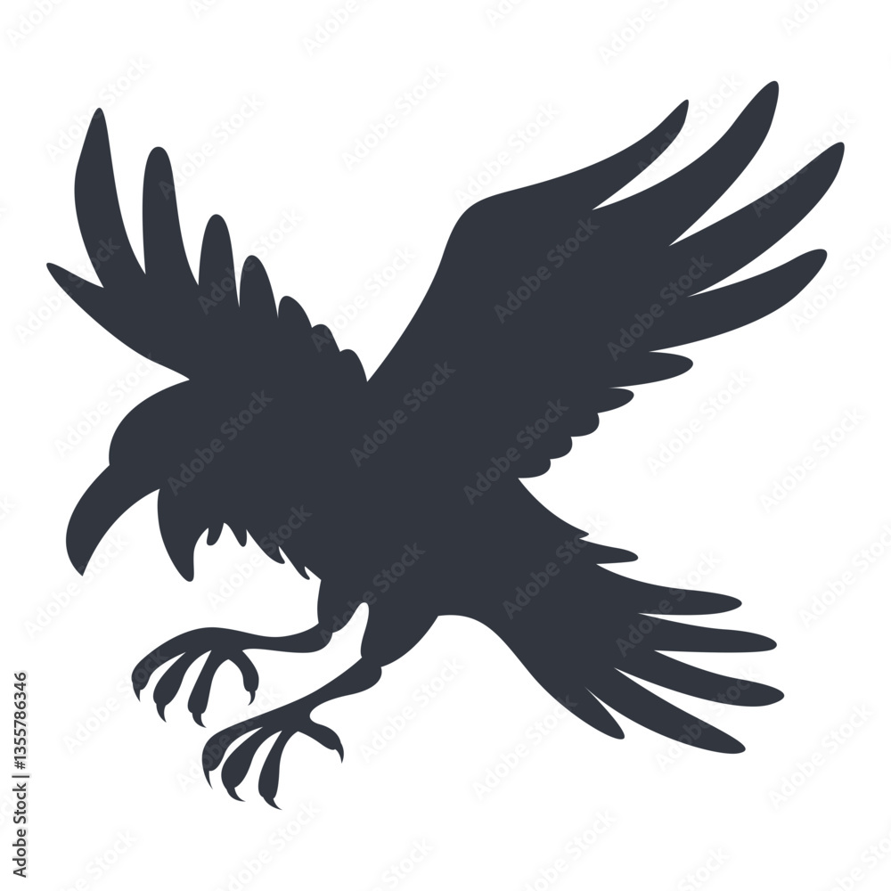 Obraz premium Silhouette of Halloween Raven. Vector Illustration Isolated on White Background.