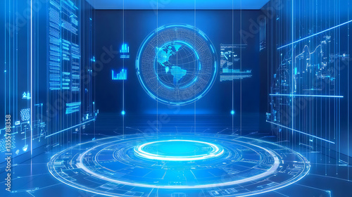Exploring advanced digital interfaces virtual environment 3d graphics futuristic design technology concept