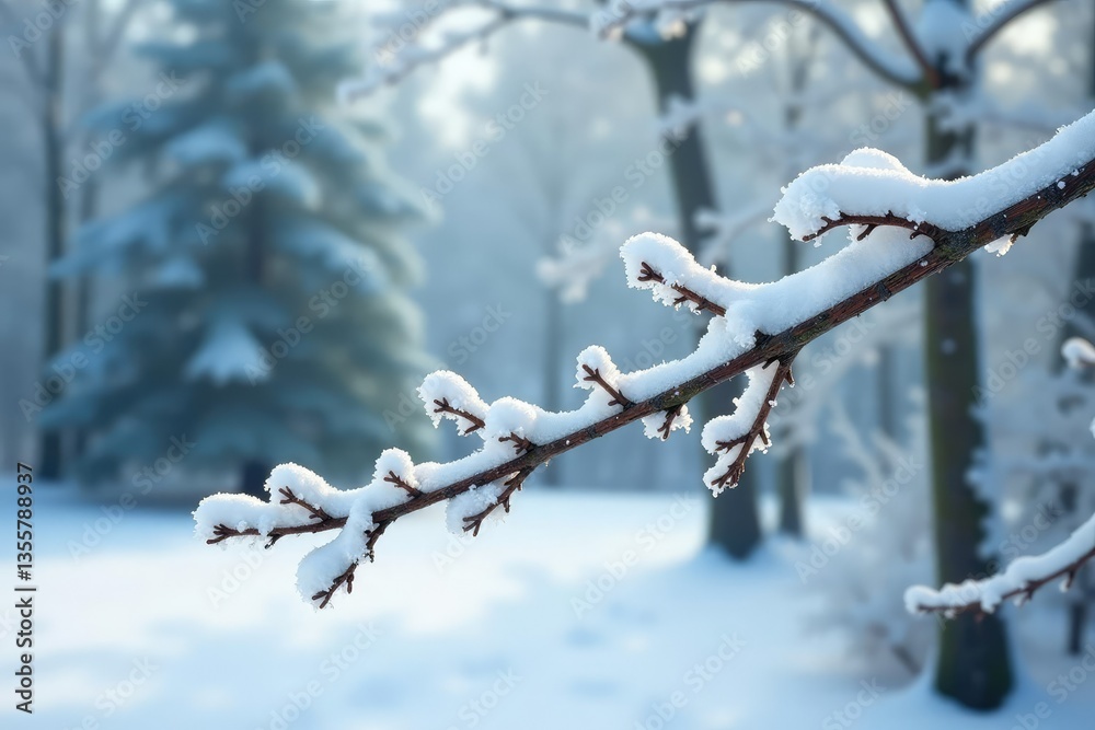 Isolated branch in a frosty white environment, winter, cold, isolated