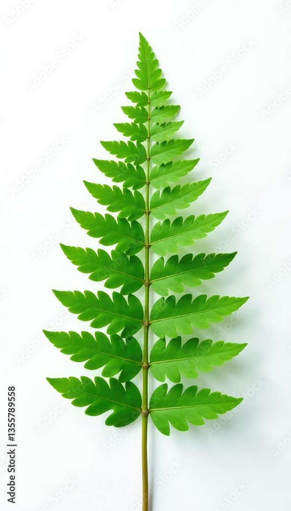 Single fern frond against a bright white surface, foliage, nature, ferns Single fern frond against a bright white surface, foliage, nature, ferns