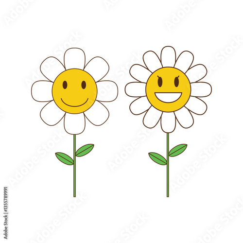 Groovy flower cartoon retro vintage isolated Hippie, peace, vector illustration