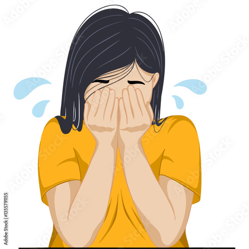 Illustration of a woman feeling sad and crying