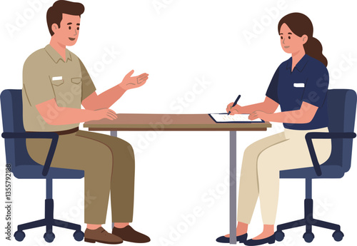 Job interview or consultation between civil servant and female candidate.