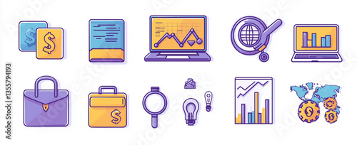 Vector design set of sewing business and finance icons