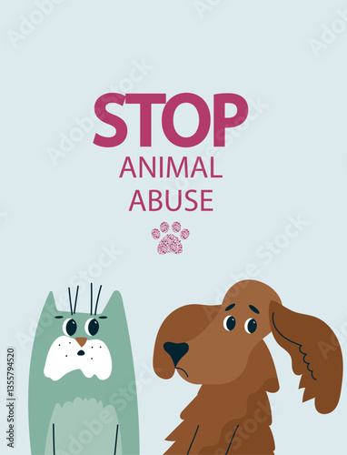 Prevention of Cruelty to Animals Month banner with sad dog vector illustration for support and charity campaign, raising awareness, adoption project, and help to stray animals