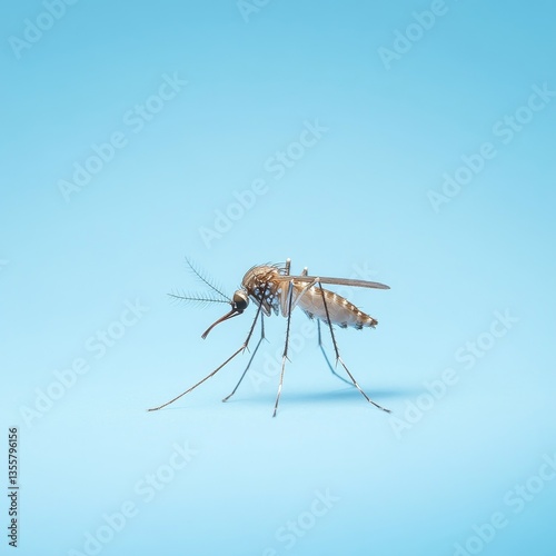 Close-up View of a Mosquito on a Blue Background for Educational Use
