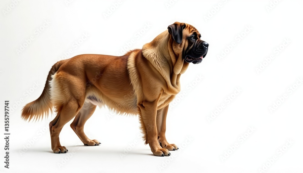 Majestic mastiff, powerful stance, white background, breed standard, studio, brindle Majestic mastiff, powerful stance, white background, breed standard, studio, brindle