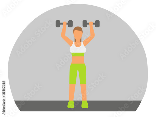 Fitness woman with dumbbells. Flat design vector illustration.