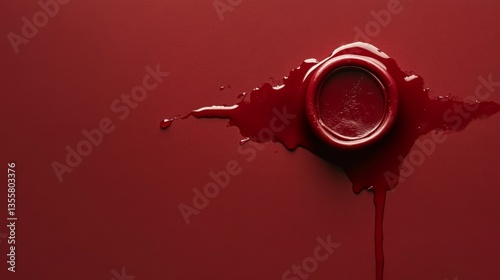 Crimson Seal: A dramatic close-up of a freshly applied wax seal, dripping onto a rich red surface.