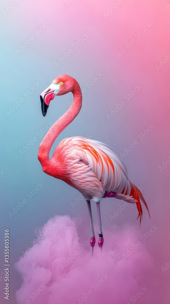Fototapeta premium Elegant Flamingo in Pastel Cloud High Resolution Wildlife Photography
