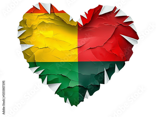 Distressed Guinea Flag Heart Shape Patriotism Love National Pride Grunge Texture
