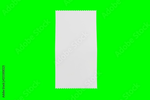 Blank white receipt render on green background for business presentation