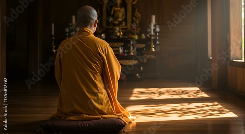 AI generative A monk praying in a temple