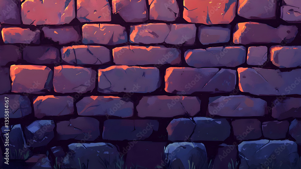 Fototapeta premium Pixel Art Brick Wall Sunset